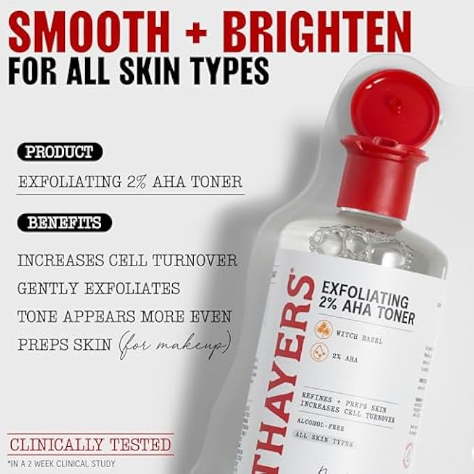 THAYERS 2% AHA EXFOLIATING TONER WITH GLYCOLIC ACID, LACTIC ACID AND WITCH HAZEL, SMOOTHING AND PORE REFINING SKIN CARE FOR ALL SKIN TYPES, 12 FL OZ - Image 2